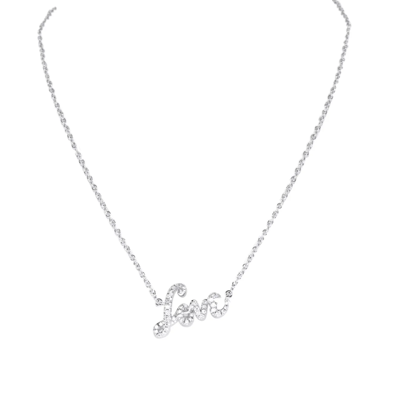 18K White Gold Diamond Love Pendant with Chain 0.20CT