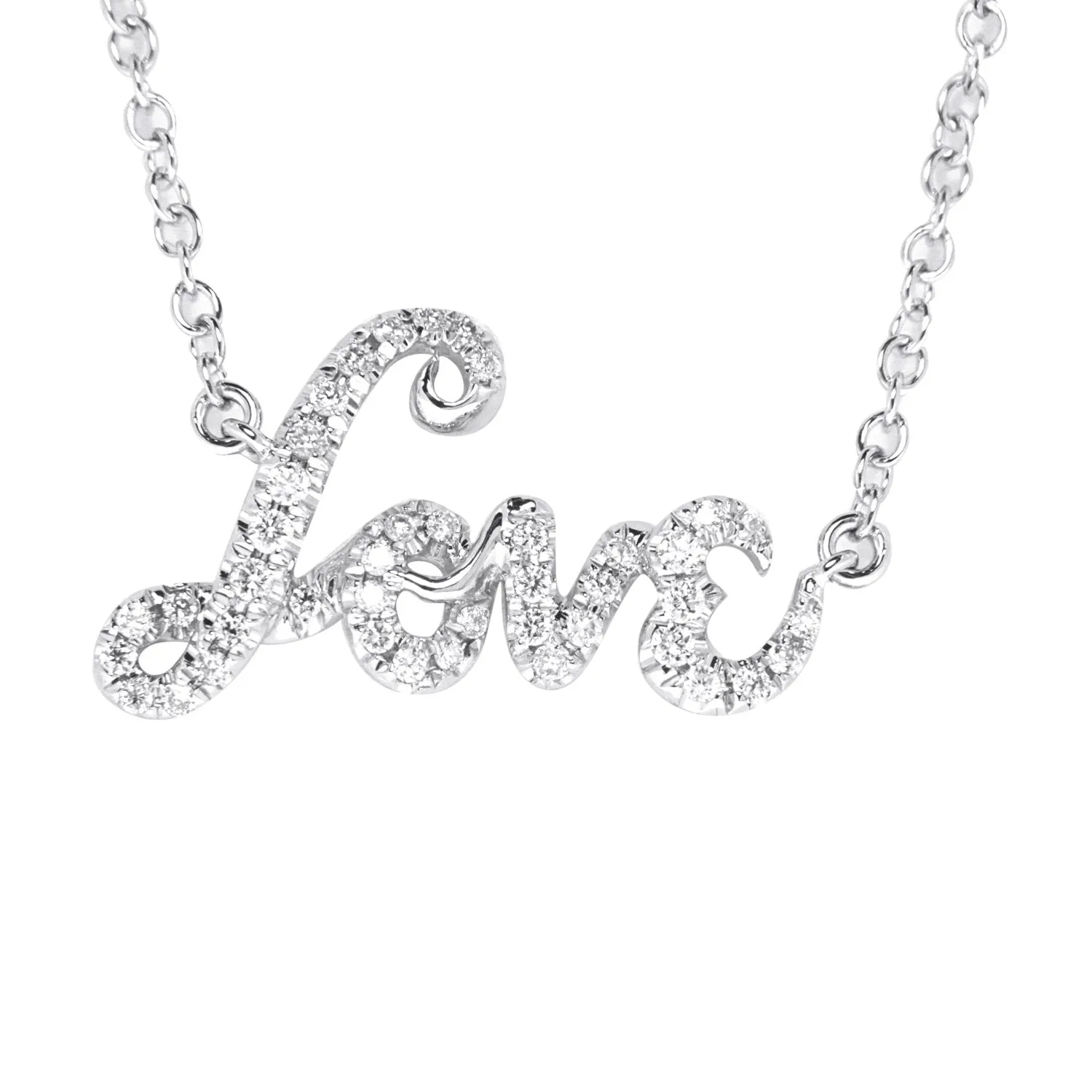 18K White Gold Diamond Love Pendant with Chain 0.20CT