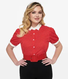 1950s Red & White Pin Dot Cotton Blouse