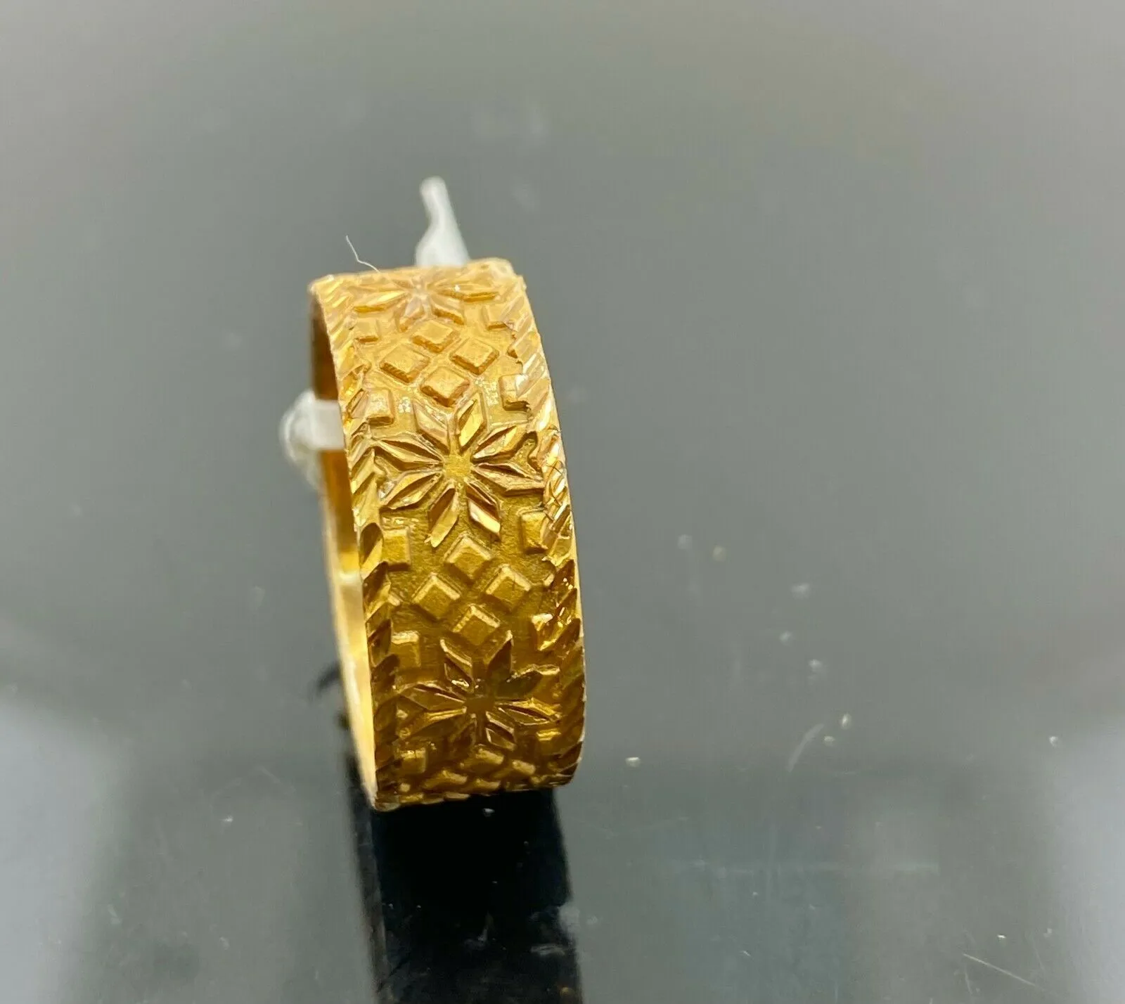 22k Ring Solid Gold ELEGANT Floral Print Geometric Band r2329