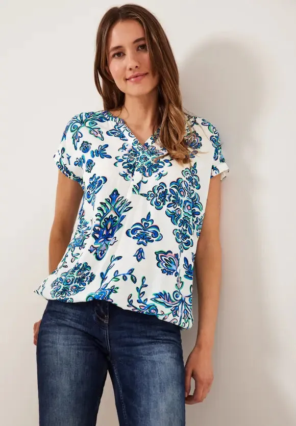 344025- White Ornament Print Blouse