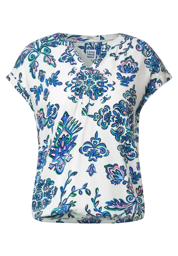 344025- White Ornament Print Blouse