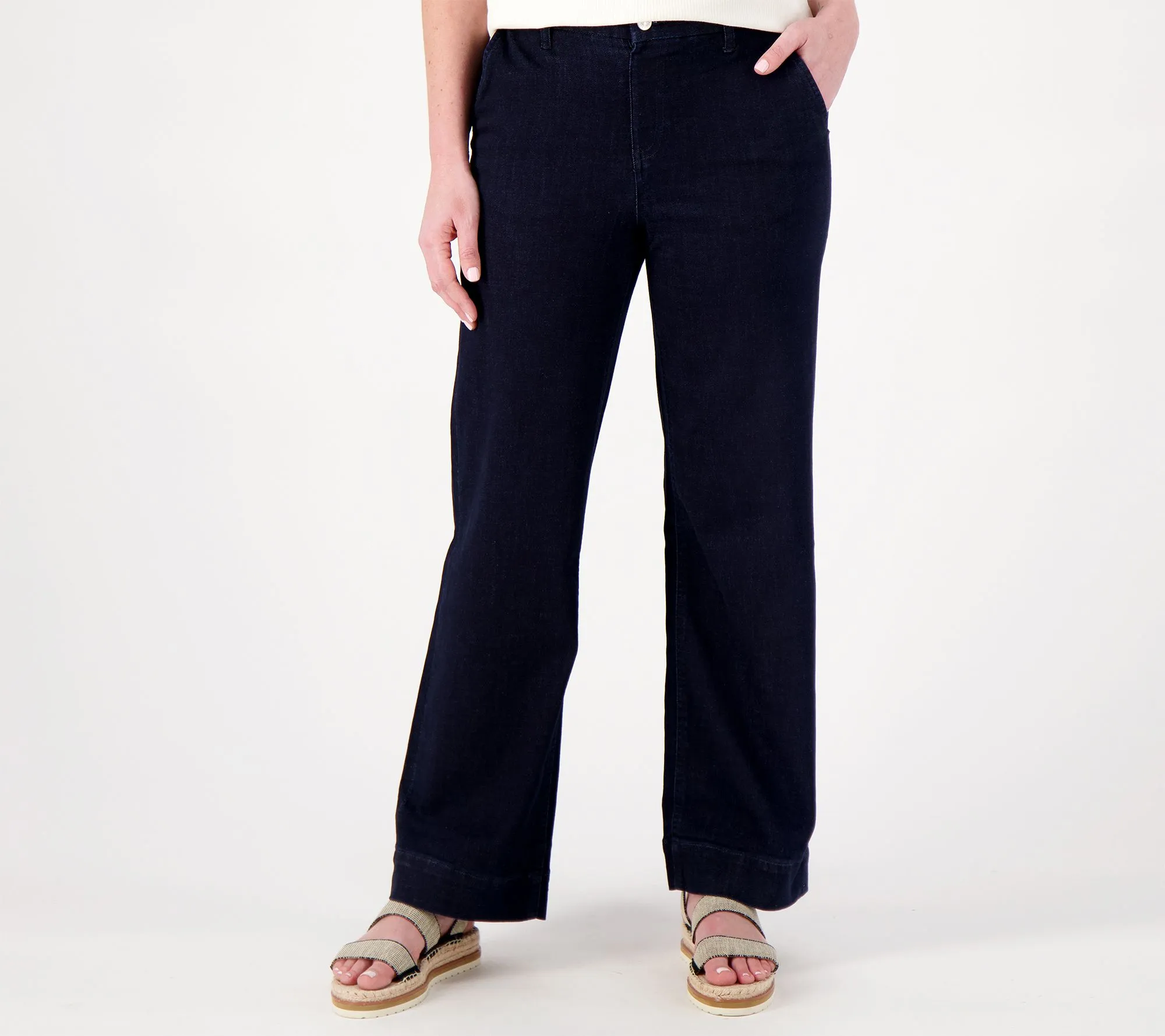 "As Is" Denim & Co. Easy Stretch Denim Petite Wide Leg Trouser