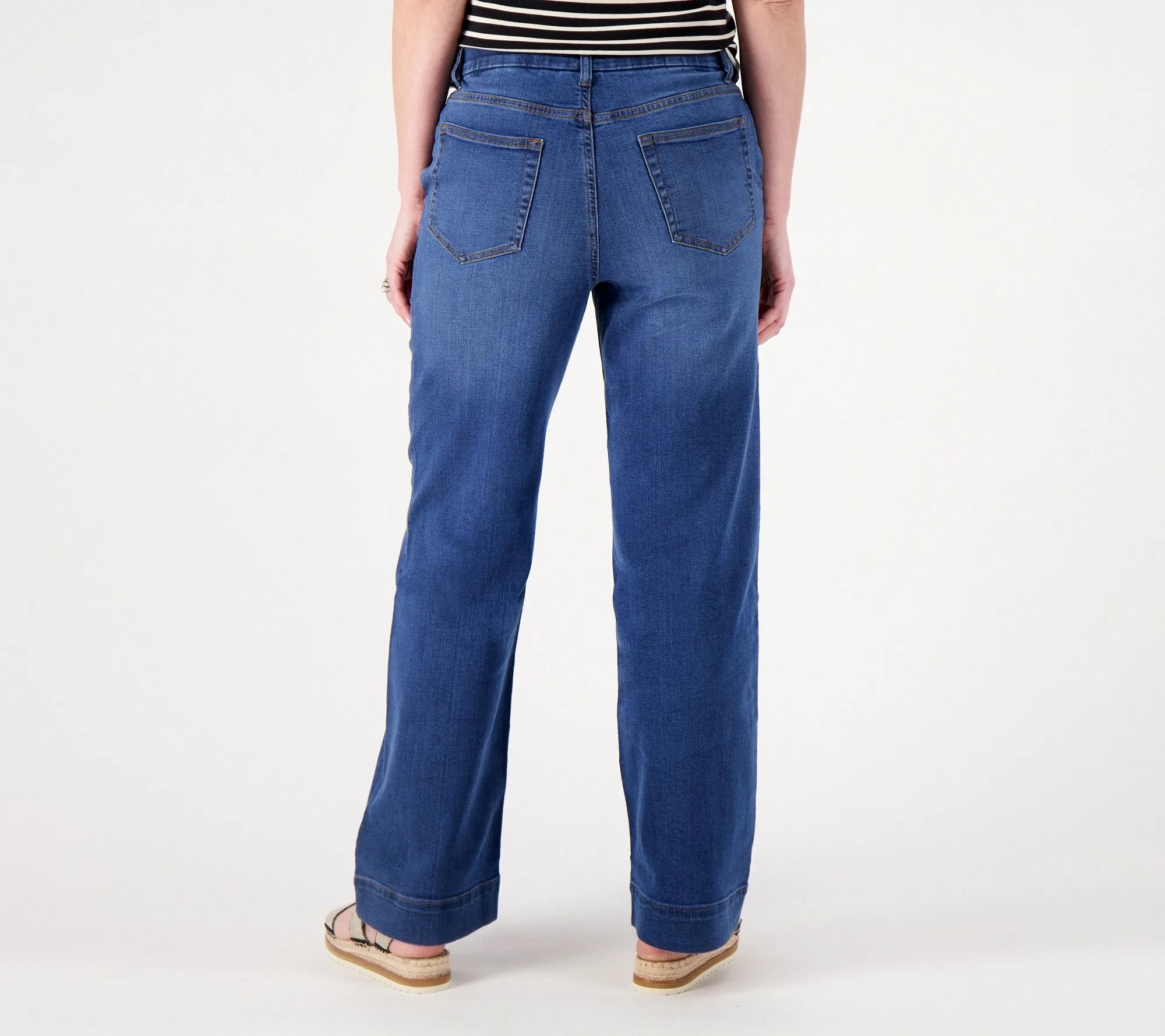 "As Is" Denim & Co. Easy Stretch Denim Petite Wide Leg Trouser