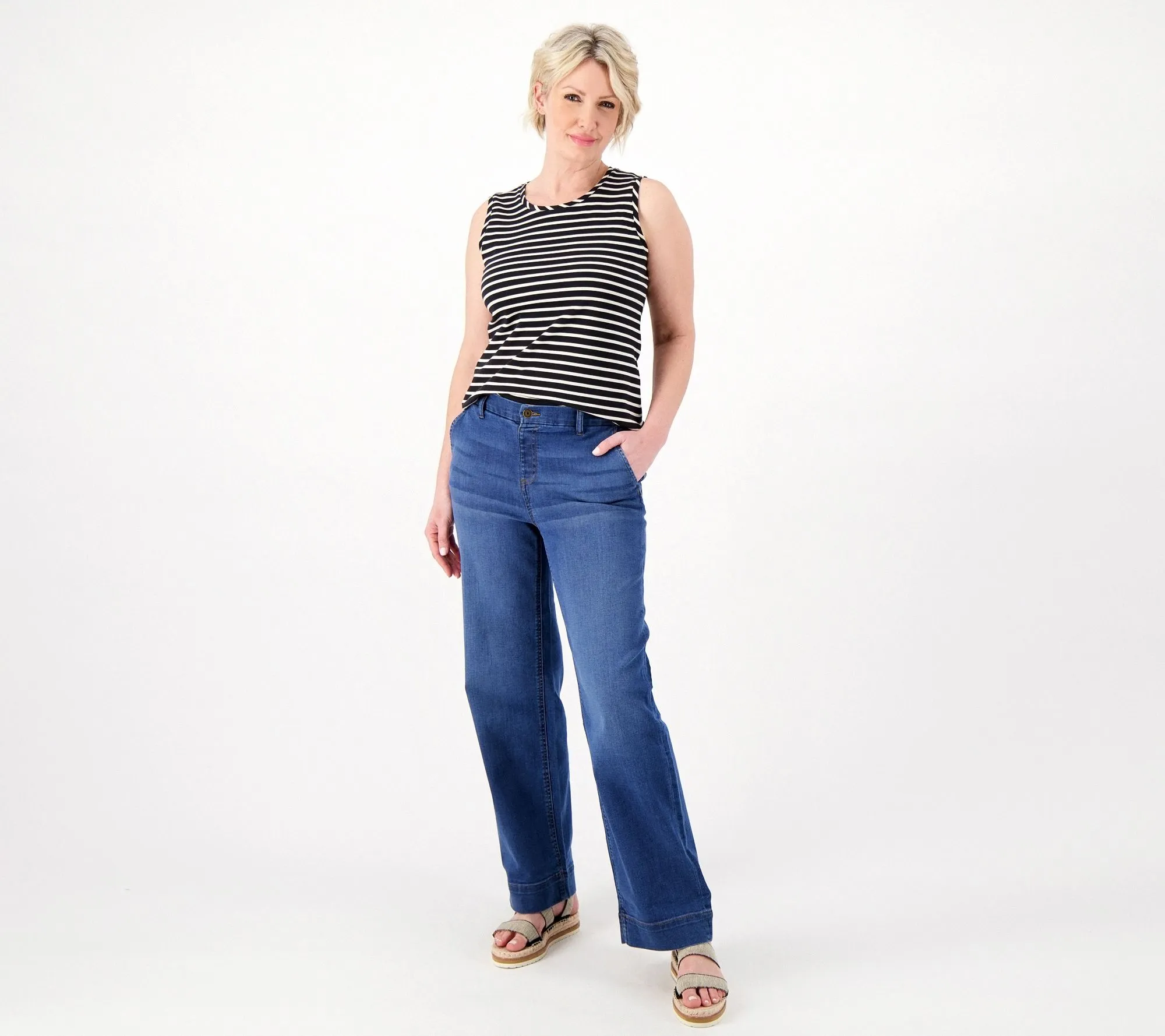 "As Is" Denim & Co. Easy Stretch Denim Petite Wide Leg Trouser