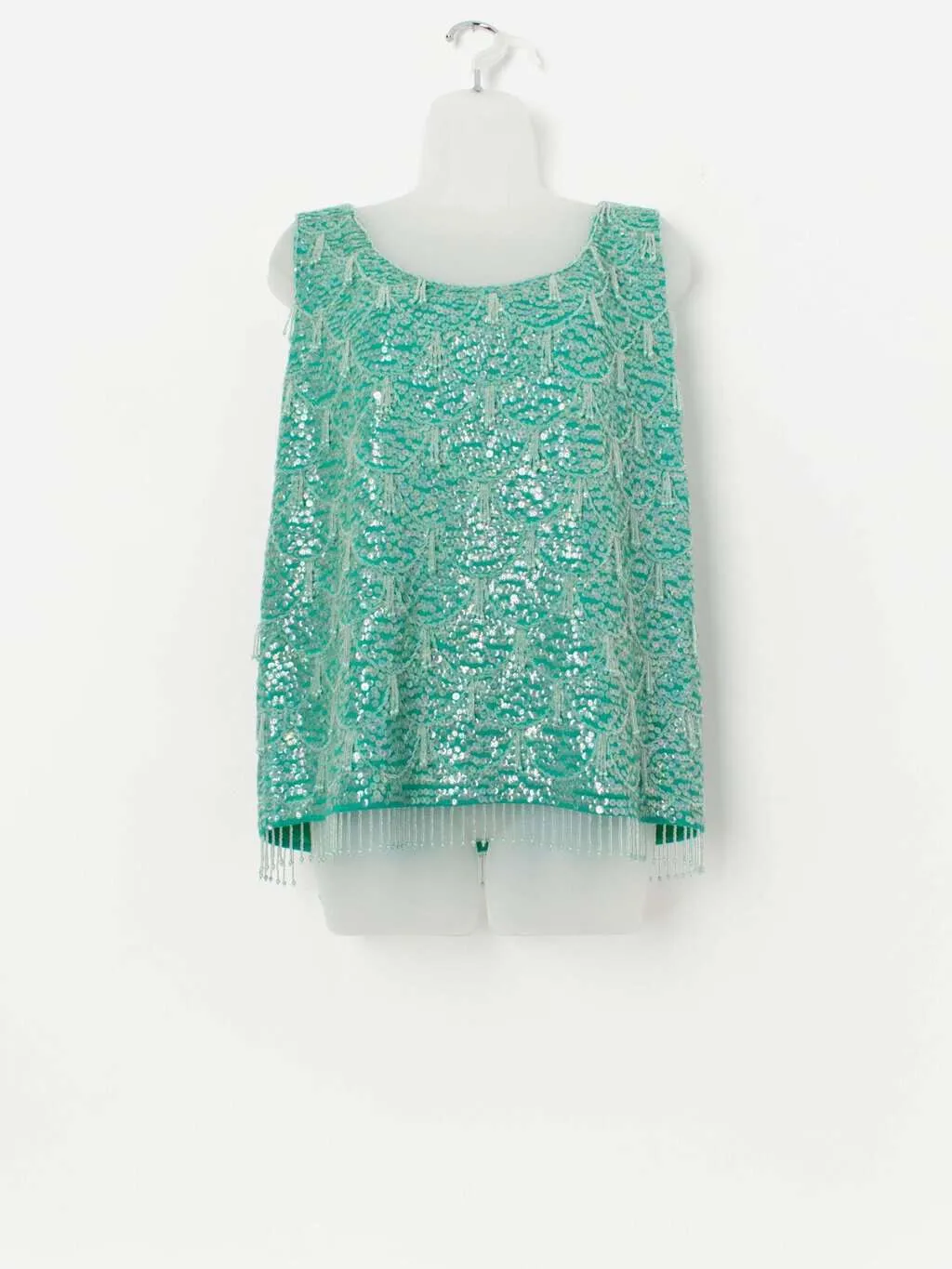 60s vintage beaded sequin top in teal – Medium / Large