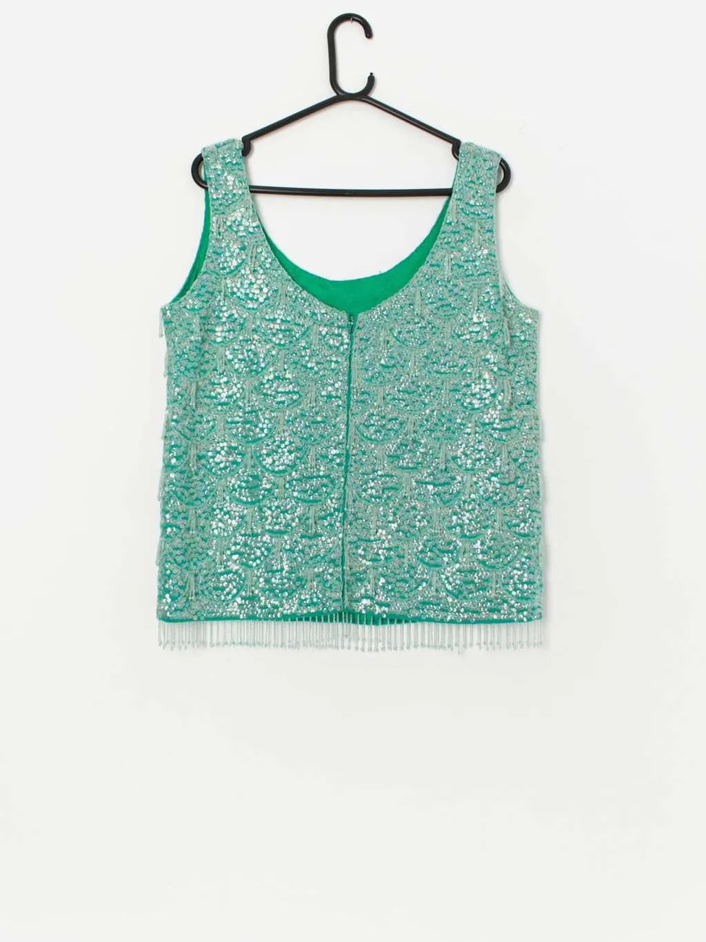 60s vintage beaded sequin top in teal – Medium / Large