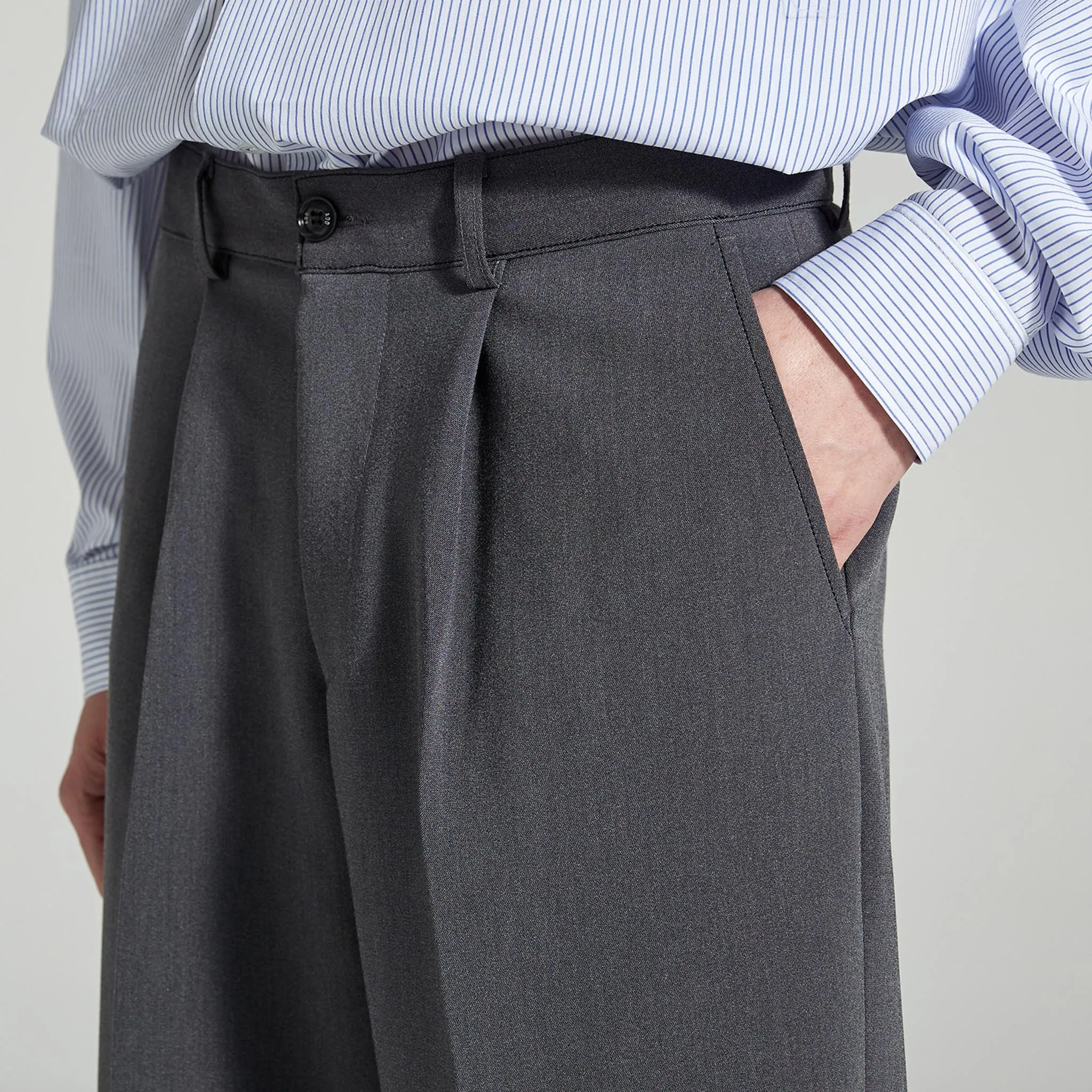 ADD Belt Stitch Extra Super Wide Trouser Grey