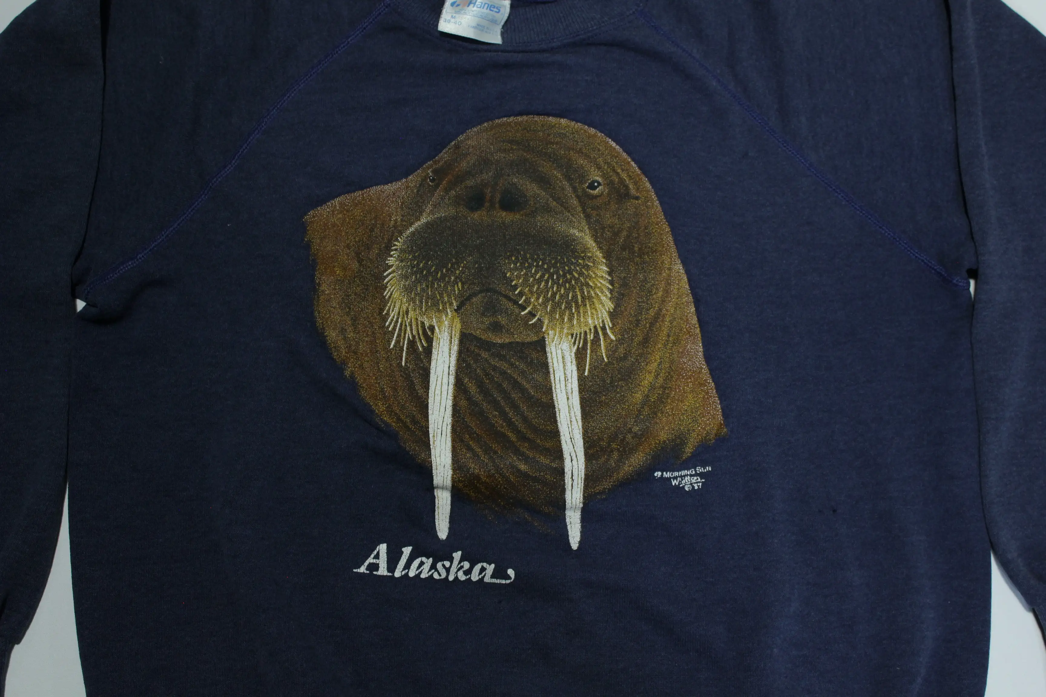 Alaska Walrus Vintage 80's Morning Sun 1987 Whitton Made in USA Crew Neck Sweatshirt