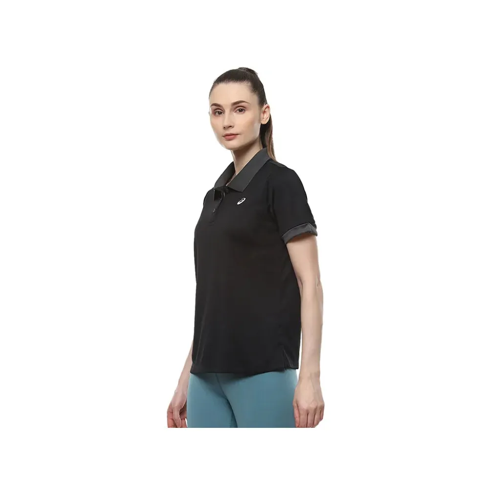 ASICS Women's Ribbed Polo Top (Performance Black)