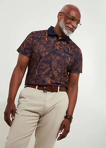 Autumnal Floral Print Contrast Collar Short Sleeve Polo Top by Joe Browns | Look Again