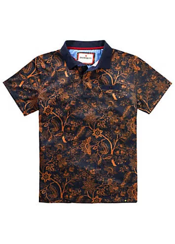 Autumnal Floral Print Contrast Collar Short Sleeve Polo Top by Joe Browns | Look Again