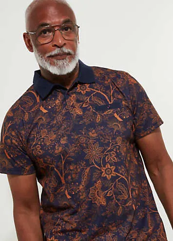 Autumnal Floral Print Contrast Collar Short Sleeve Polo Top by Joe Browns | Look Again