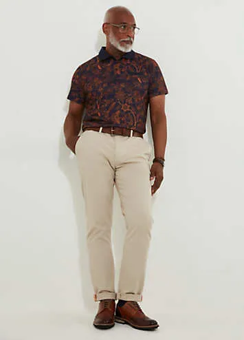 Autumnal Floral Print Contrast Collar Short Sleeve Polo Top by Joe Browns | Look Again