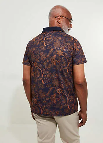 Autumnal Floral Print Contrast Collar Short Sleeve Polo Top by Joe Browns | Look Again