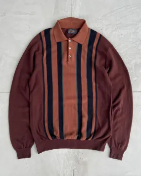 BEAMS JAPAN STRIPED LONG SLEEVE POLO TOP - L