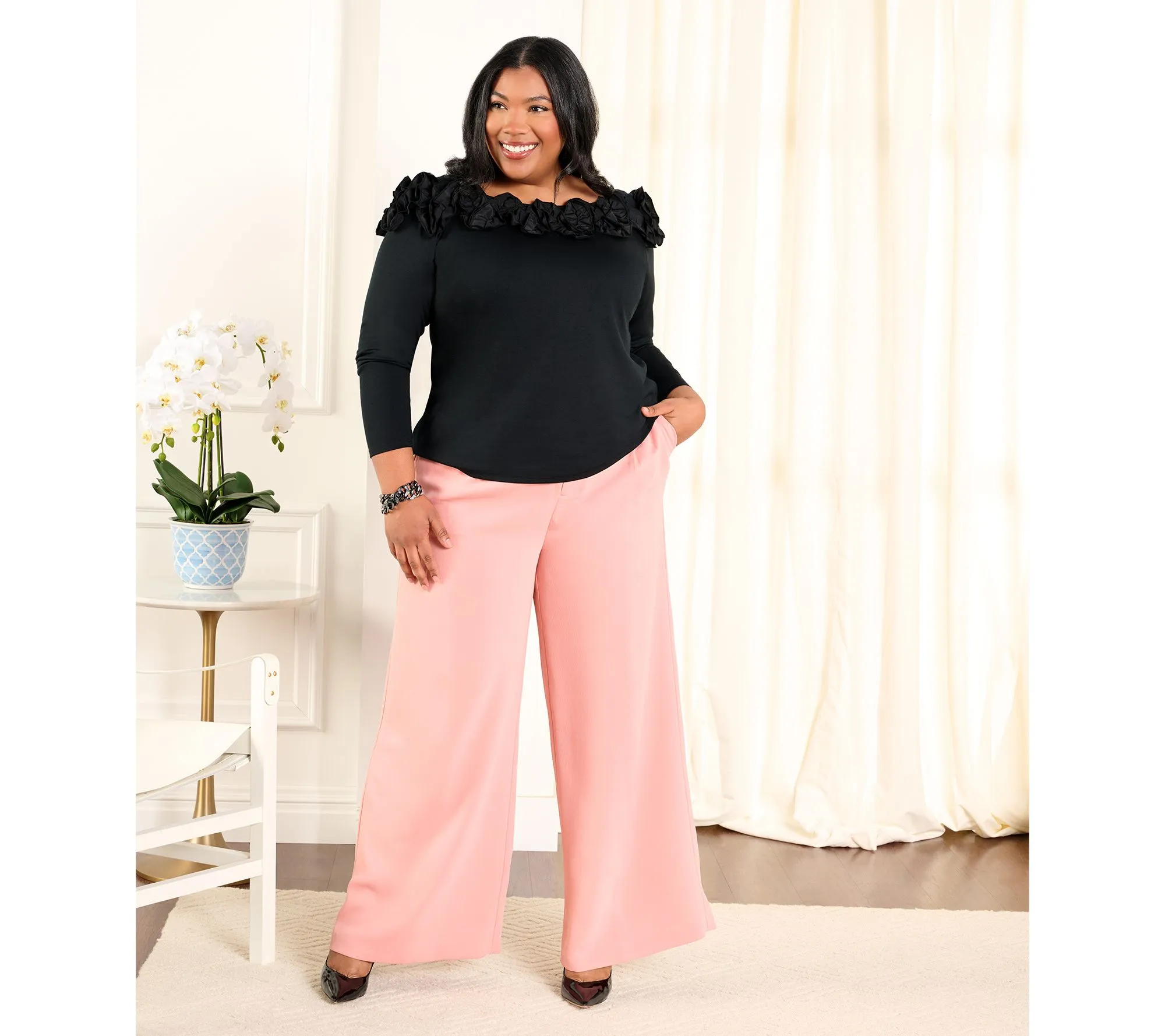 BEAUTIFUL by Lawrence Zarian The Crisitina Petite Wide Leg Trouser