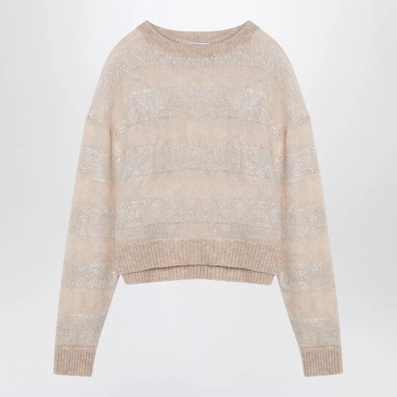 BEIGE STRIPED SWEATER IN MOHAIR BLEND