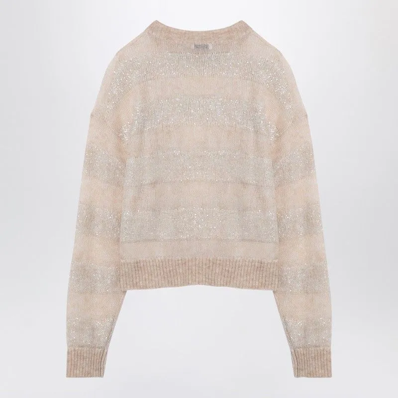 BEIGE STRIPED SWEATER IN MOHAIR BLEND