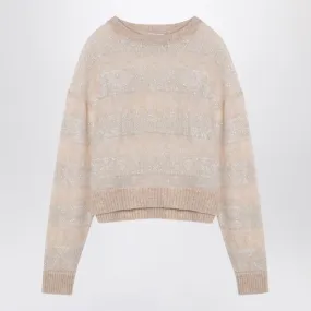 BEIGE STRIPED SWEATER IN MOHAIR BLEND