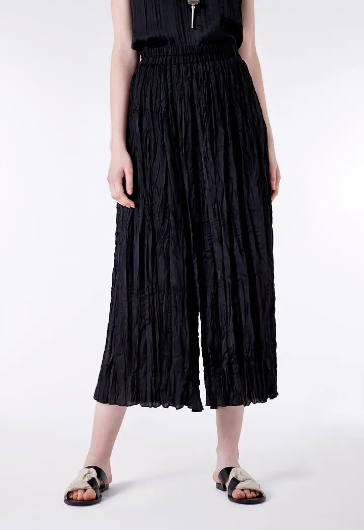 Black Crinkle Wide Leg Trouser