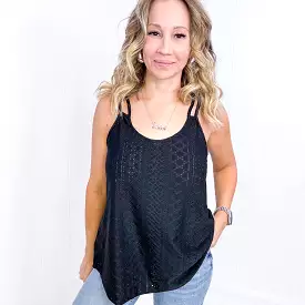 Black Eye on the Prize Eyelet Tank Top in Black