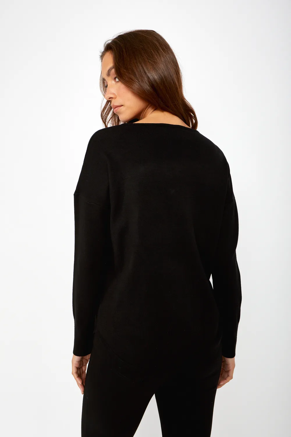 Black Knit Sweater with Rhinestone Heart