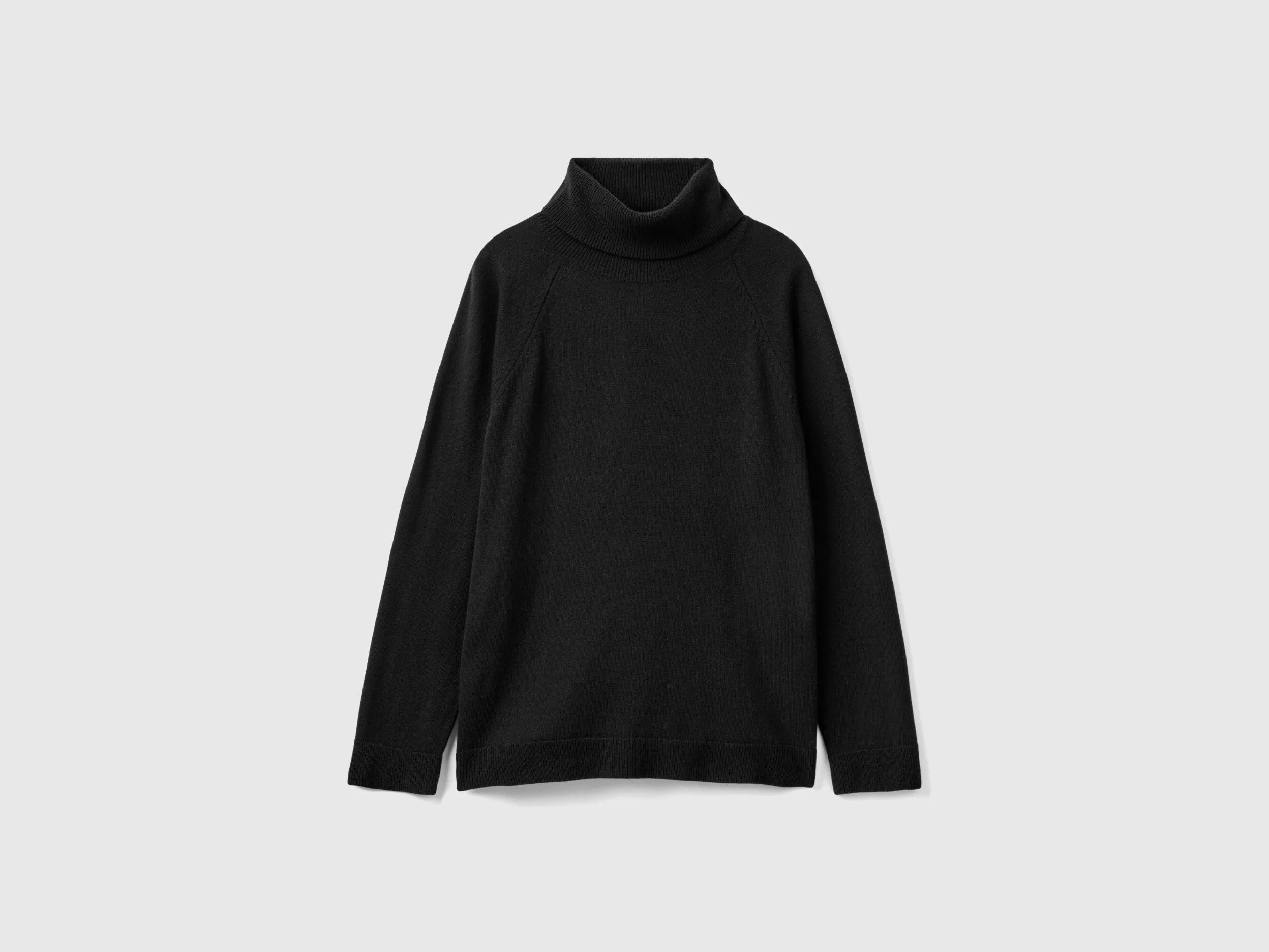 Black turtleneck sweater in cashmere and wool blend - Black | Benetton