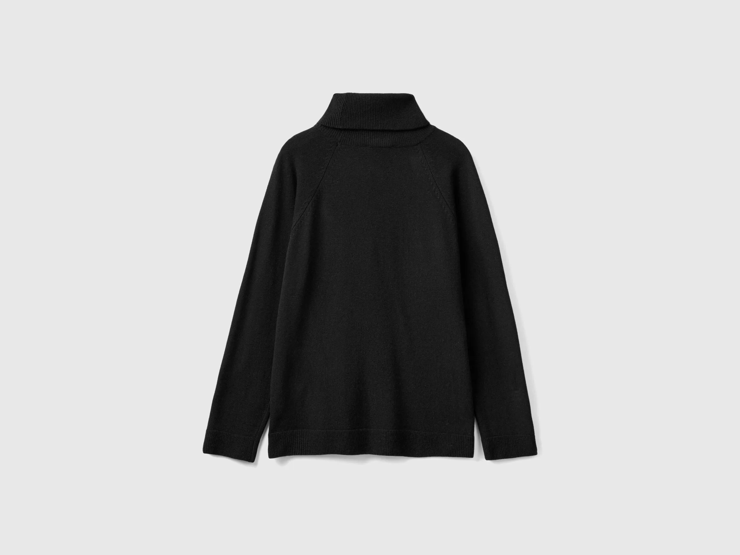 Black turtleneck sweater in cashmere and wool blend - Black | Benetton