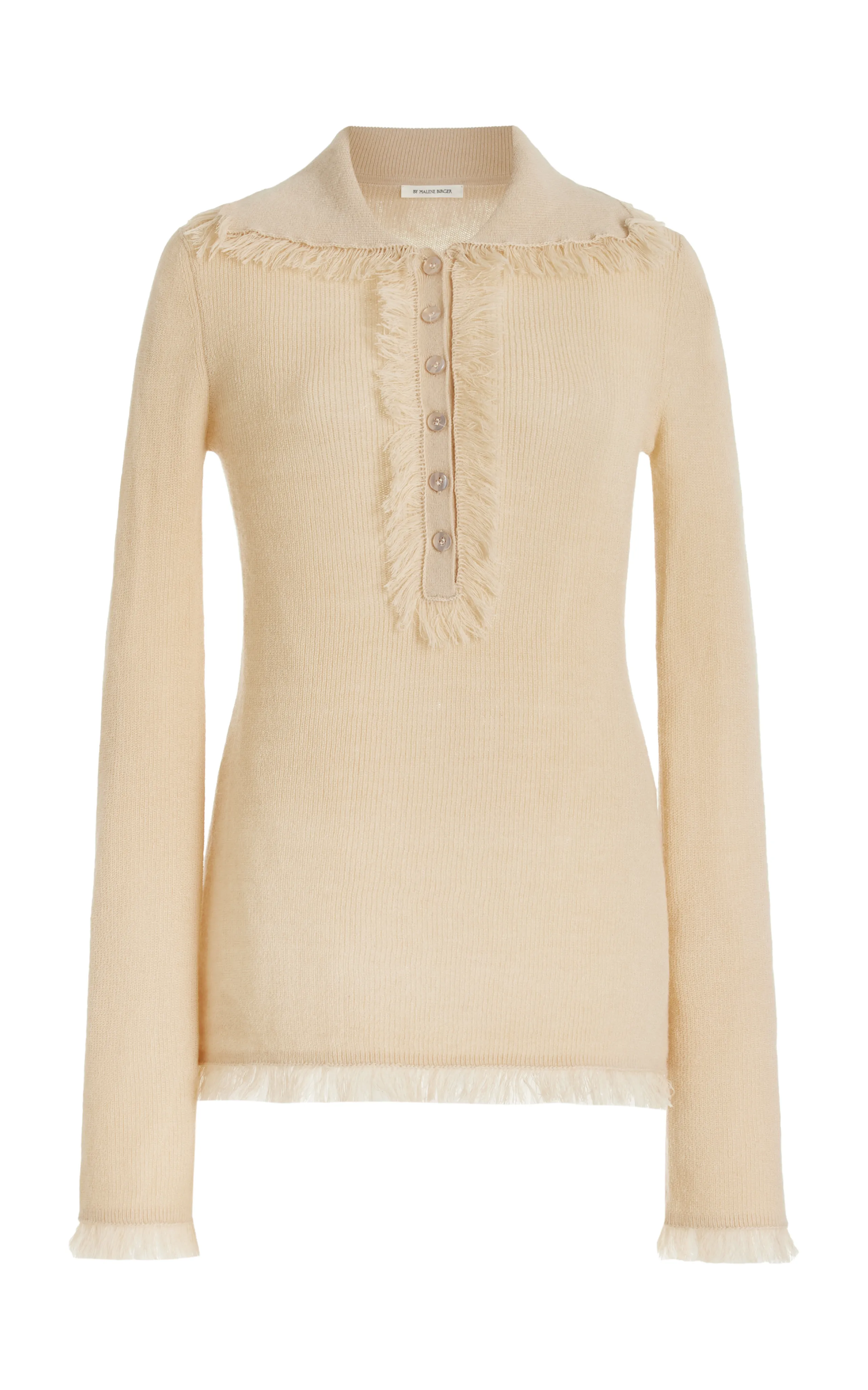 By Malene Birger Dreele Fringed Wool-Mohair Polo Top