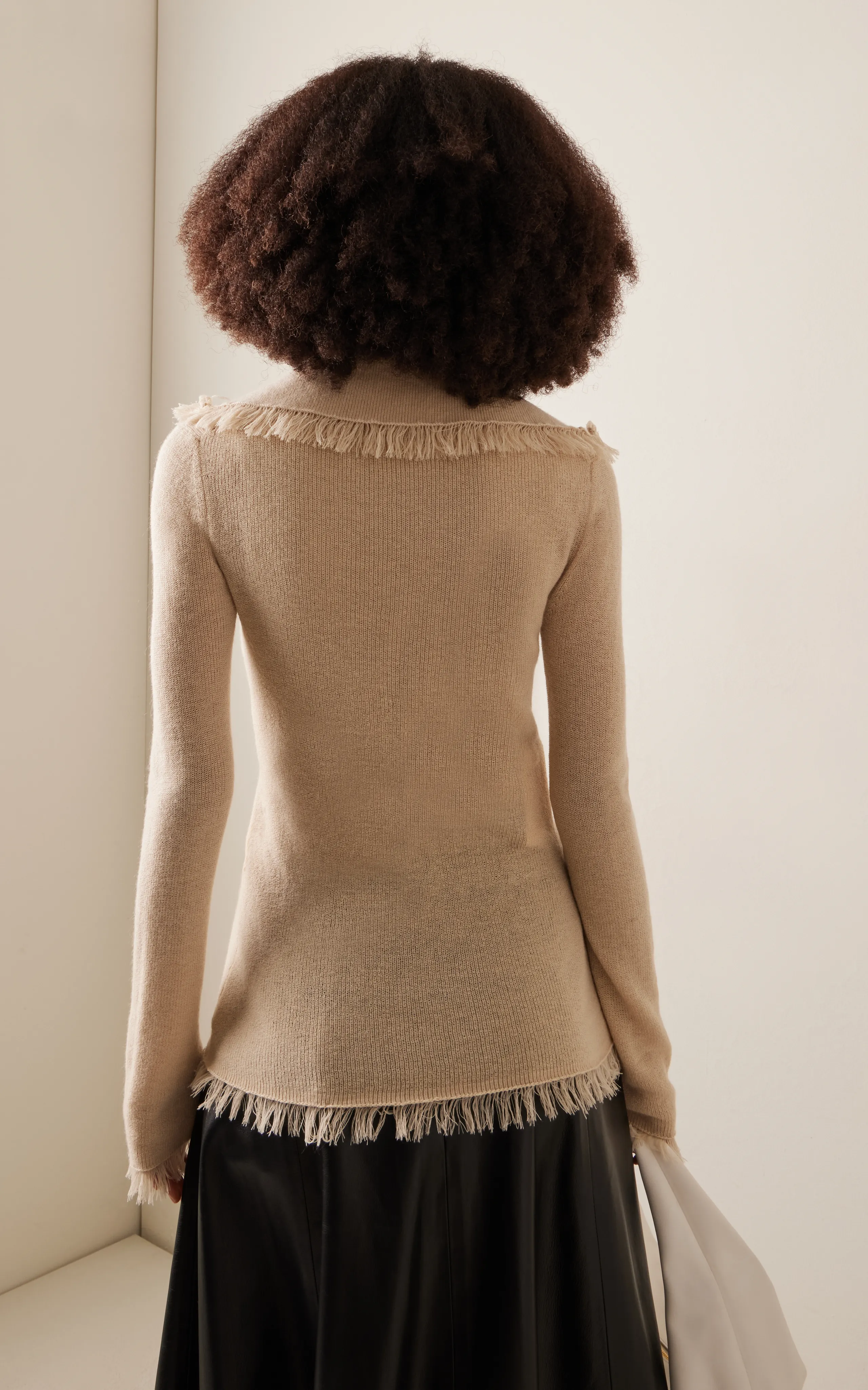 By Malene Birger Dreele Fringed Wool-Mohair Polo Top