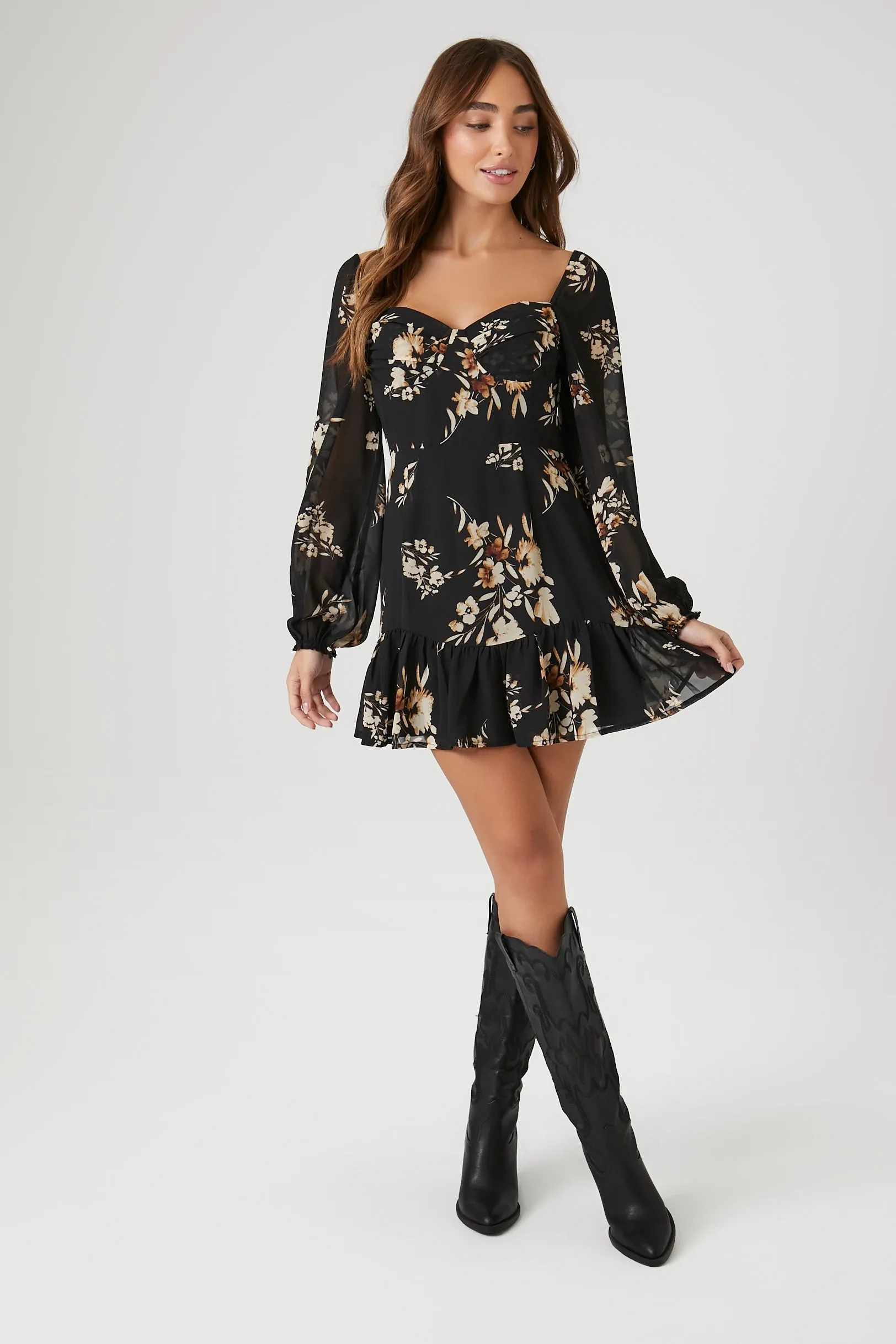 Chiffon Floral Print Mini Dress