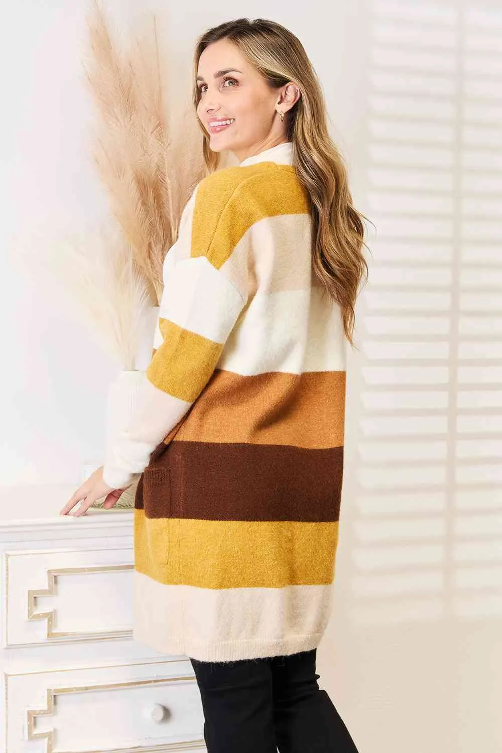 Color Block Dropped Shoulder Cardigan Brown/Tan