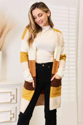 Color Block Dropped Shoulder Cardigan Brown/Tan