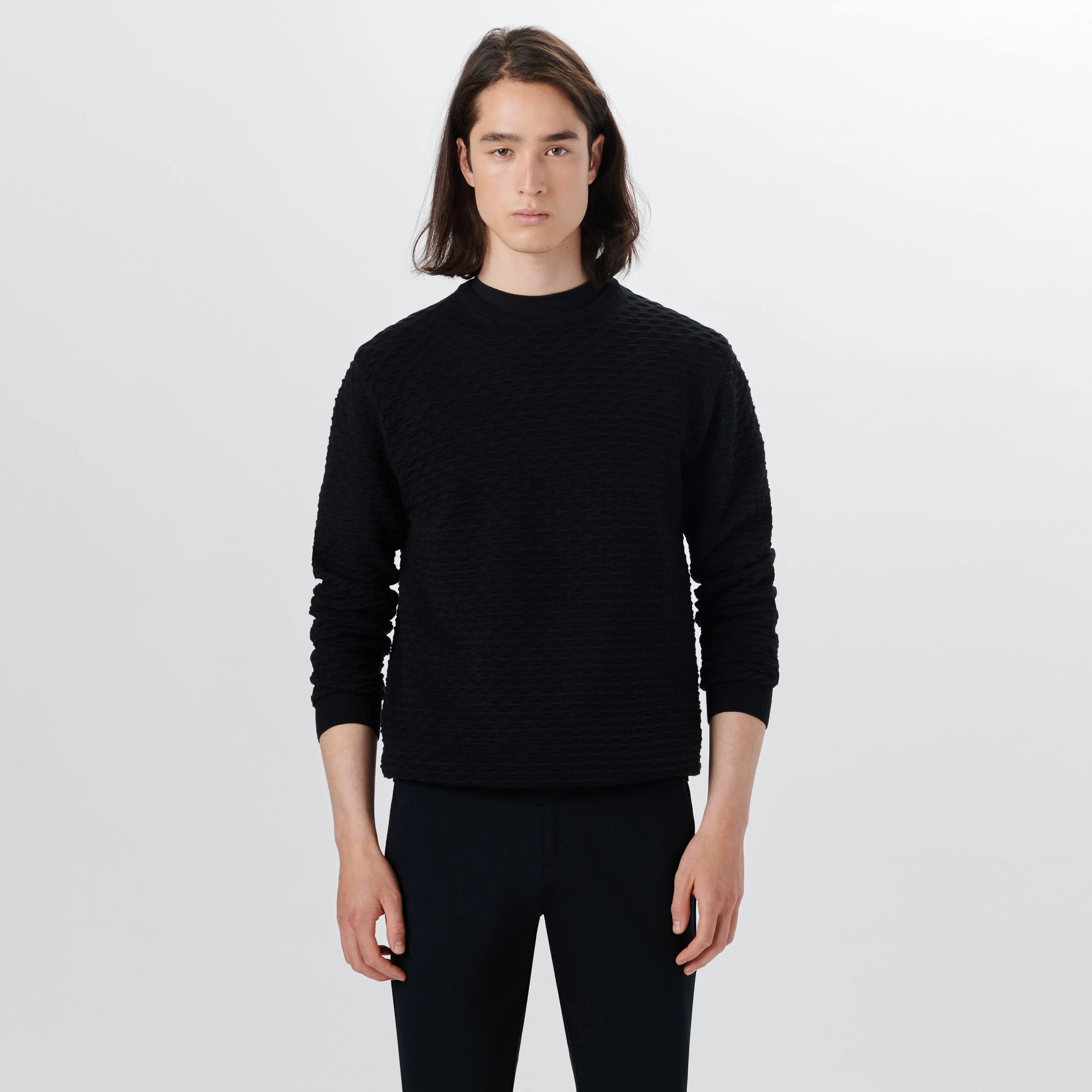 Crew Neck Jacquard Wave Sweater