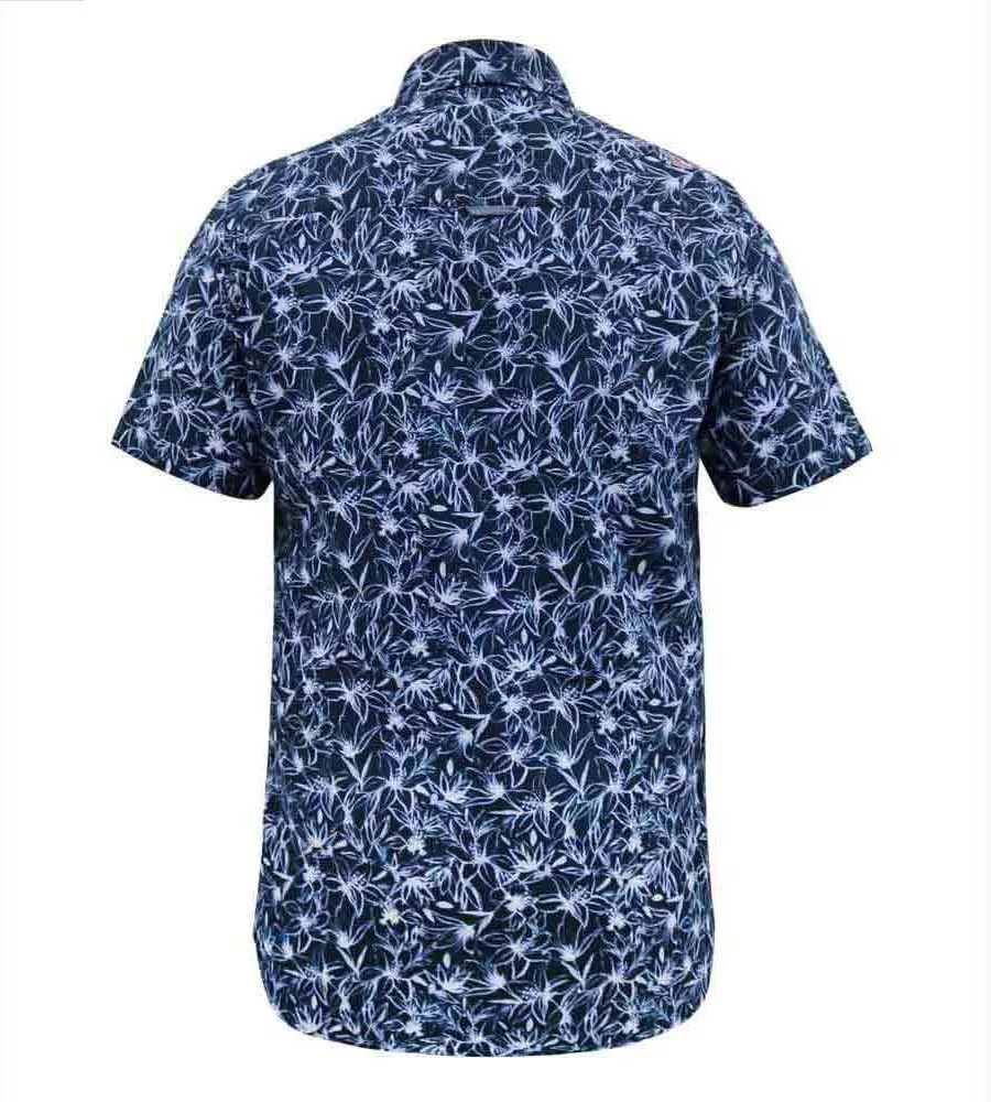 D555 Big Mens Navy Short Sleeve Shirt With Floral Print (PADBURY)