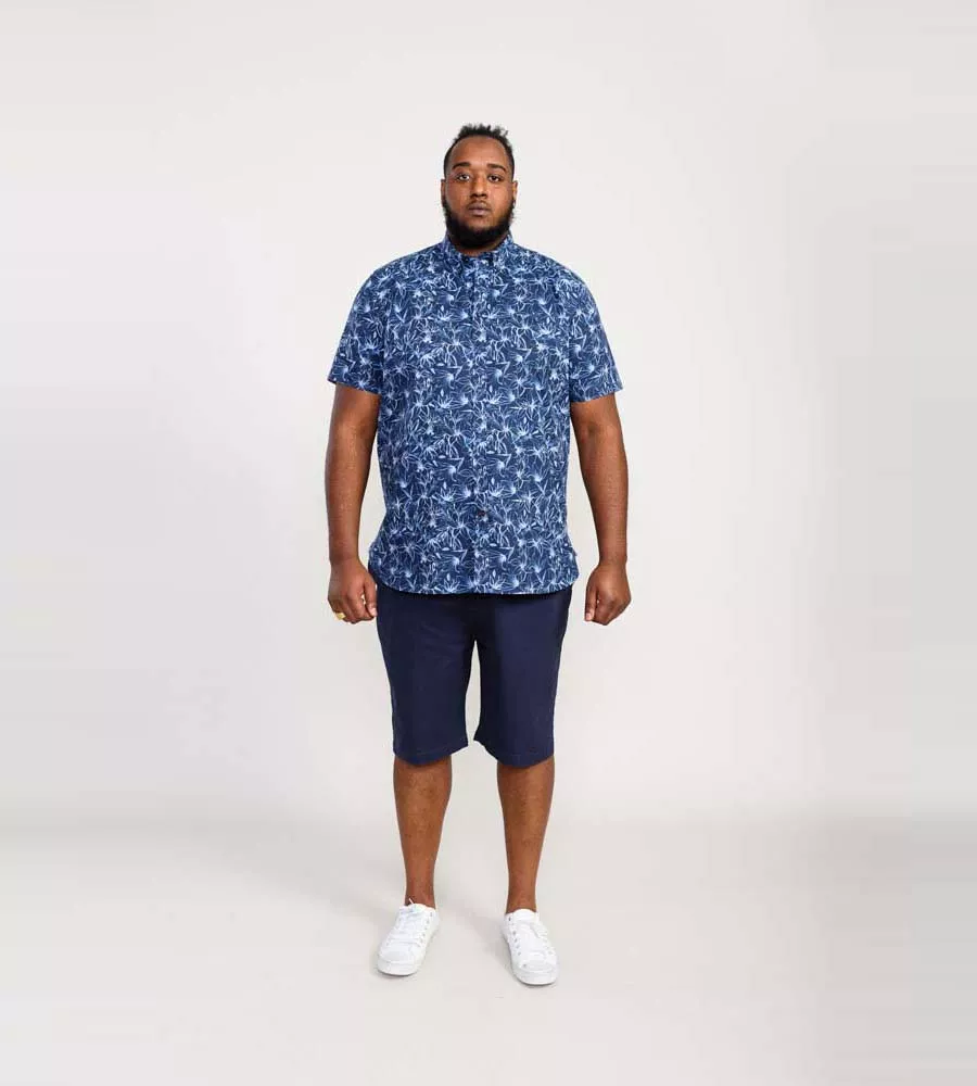 D555 Big Mens Navy Short Sleeve Shirt With Floral Print (PADBURY)