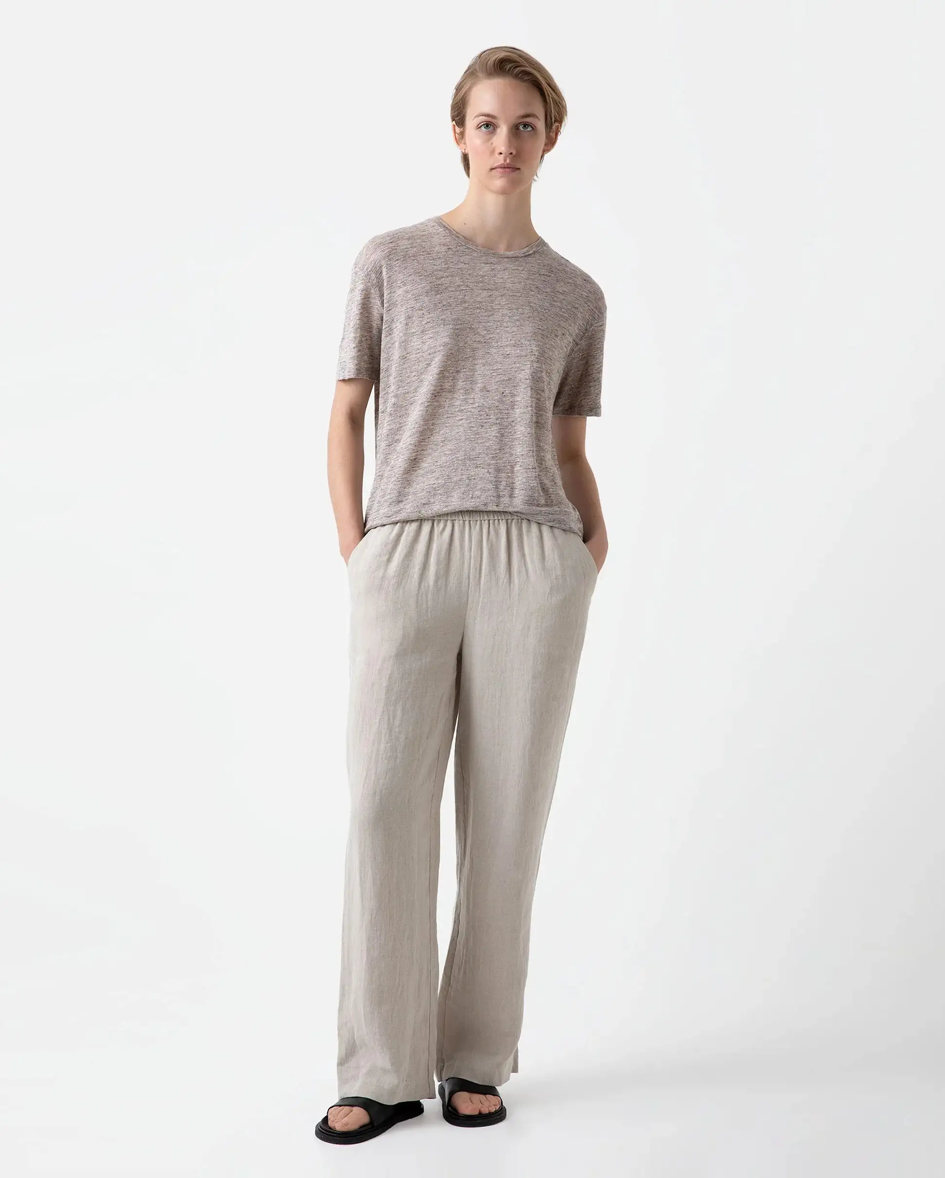 DRAWSTRING WIDE LEG TROUSER / LIGHT SAND