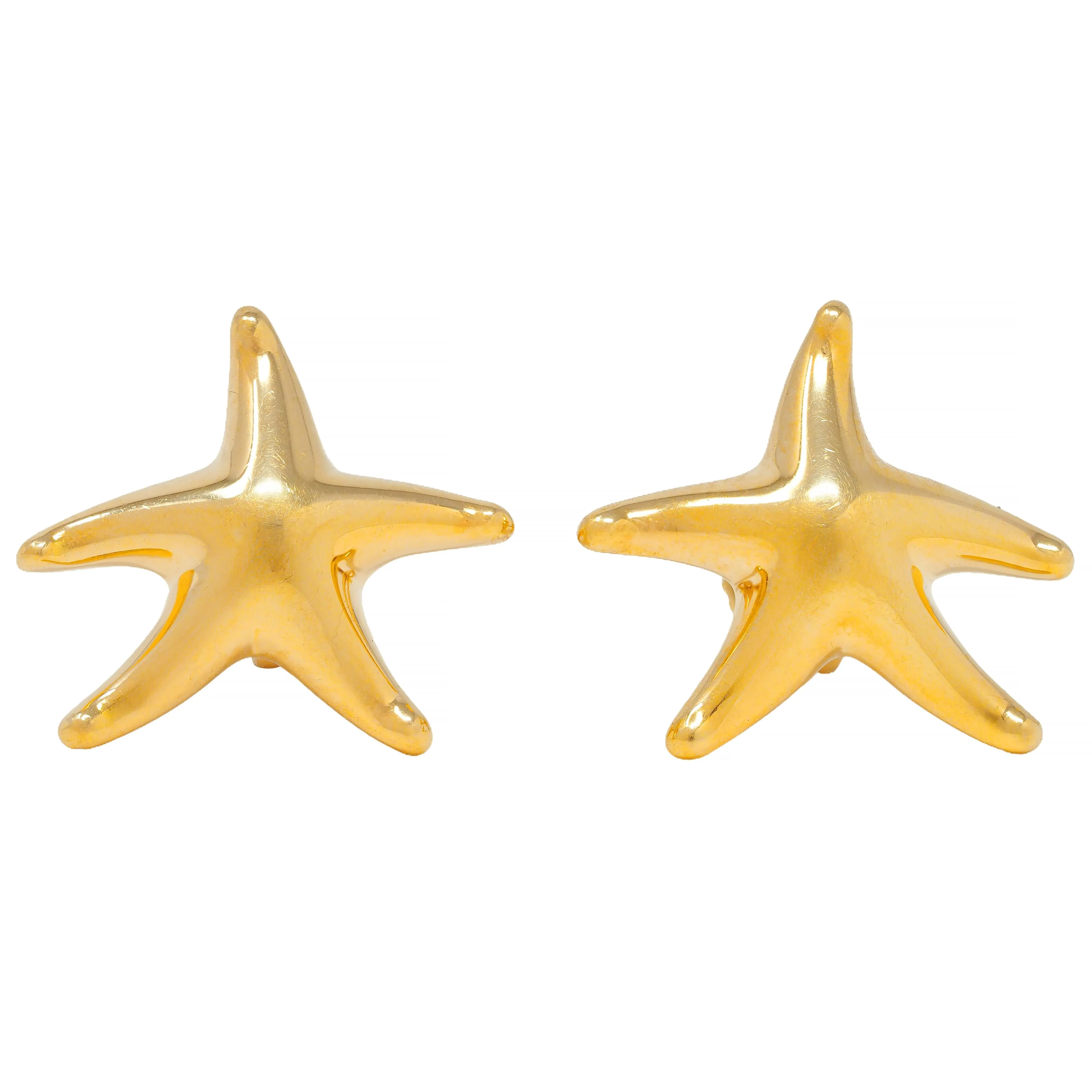 Elsa Peretti Tiffany & Co. 1990's 18 Karat Yellow Gold Vintage Starfish Stud Earrings