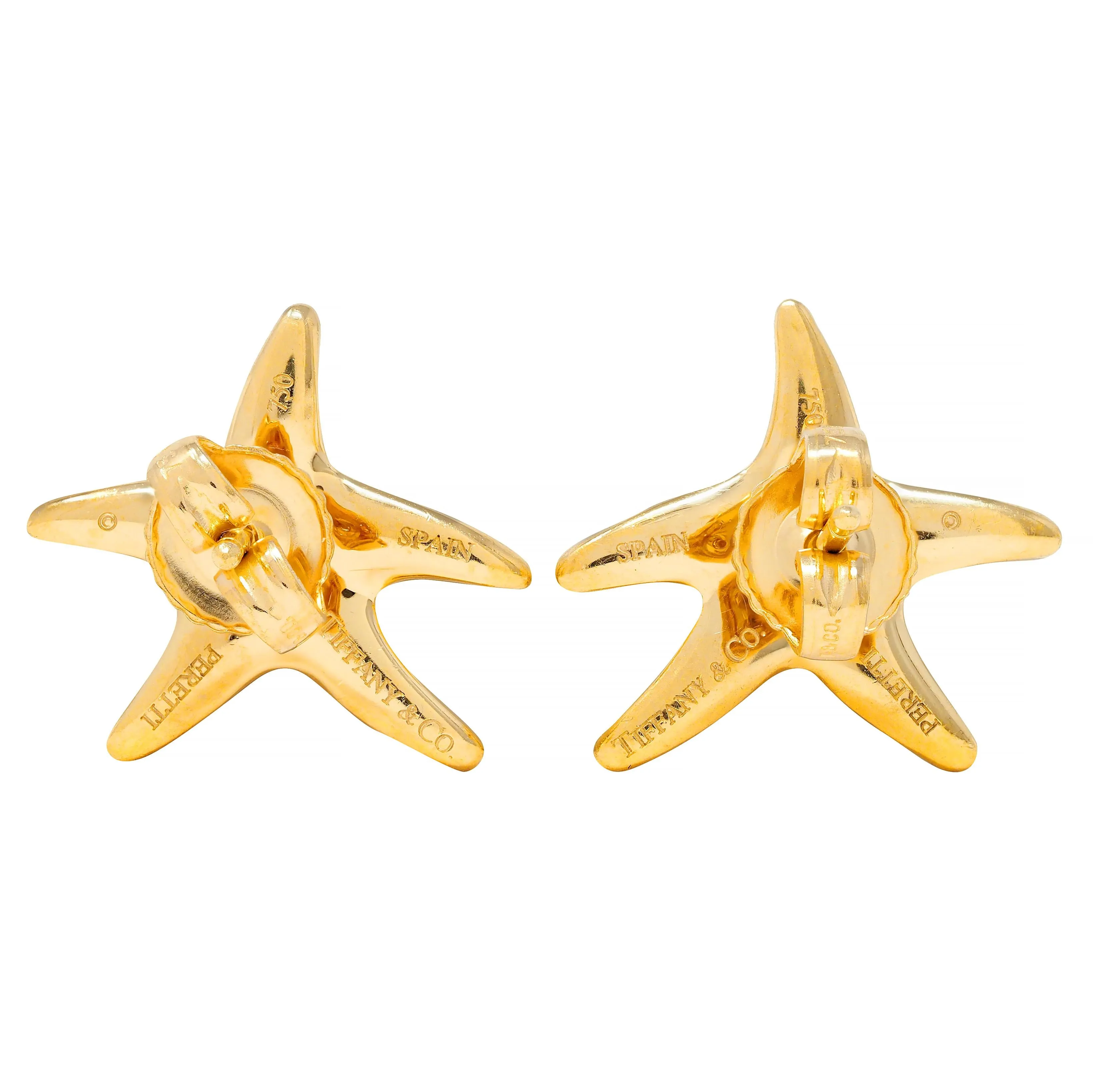 Elsa Peretti Tiffany & Co. 1990's 18 Karat Yellow Gold Vintage Starfish Stud Earrings