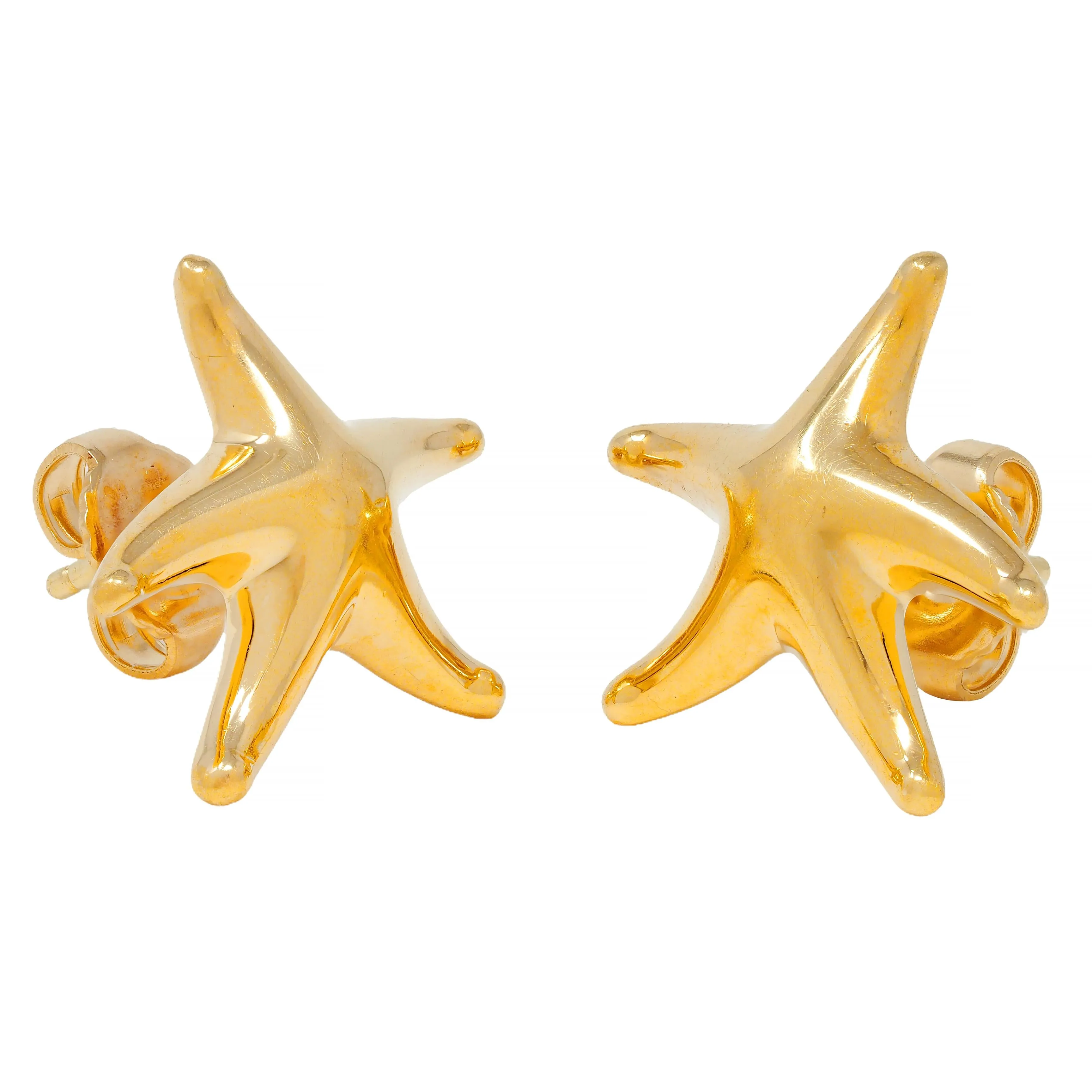 Elsa Peretti Tiffany & Co. 1990's 18 Karat Yellow Gold Vintage Starfish Stud Earrings