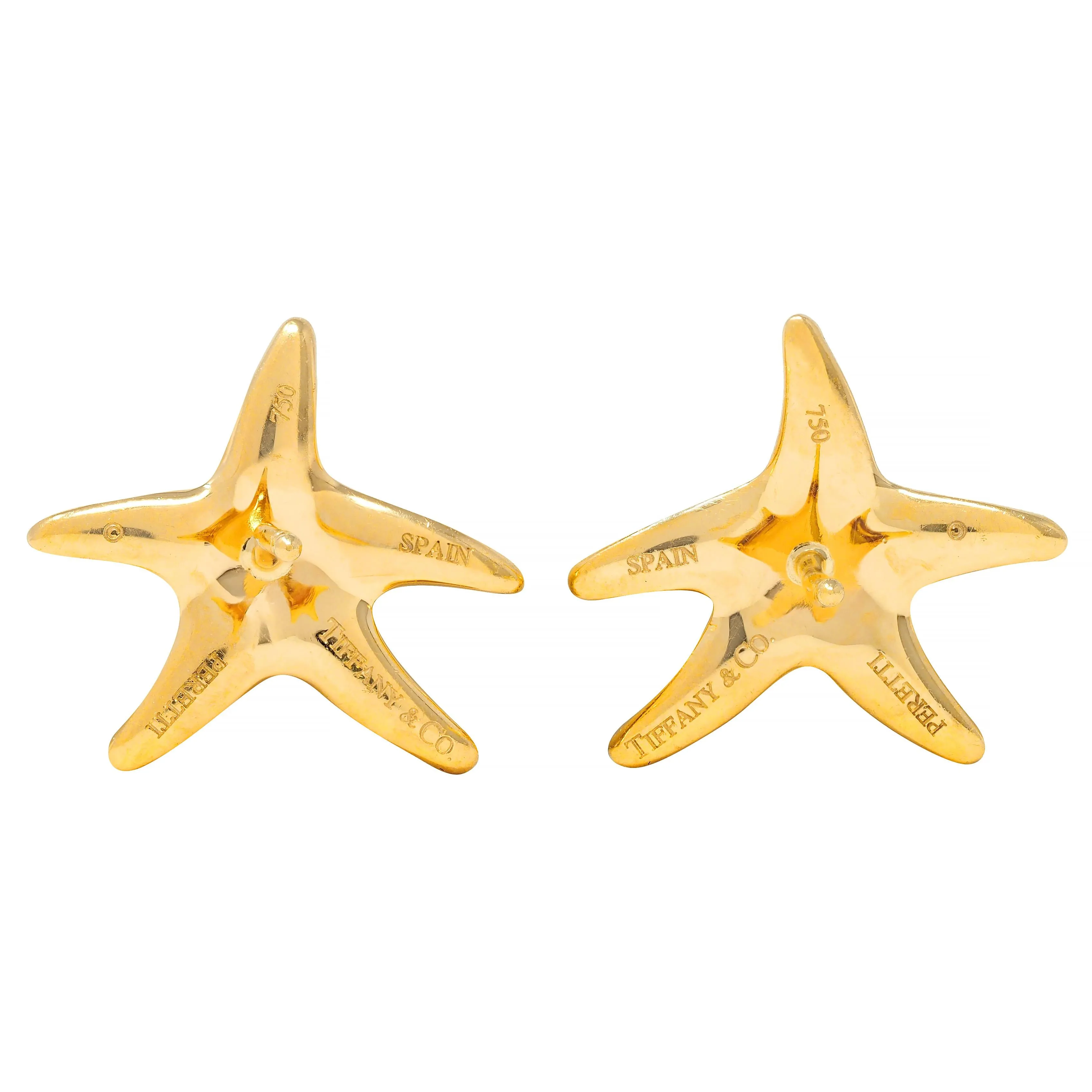 Elsa Peretti Tiffany & Co. 1990's 18 Karat Yellow Gold Vintage Starfish Stud Earrings