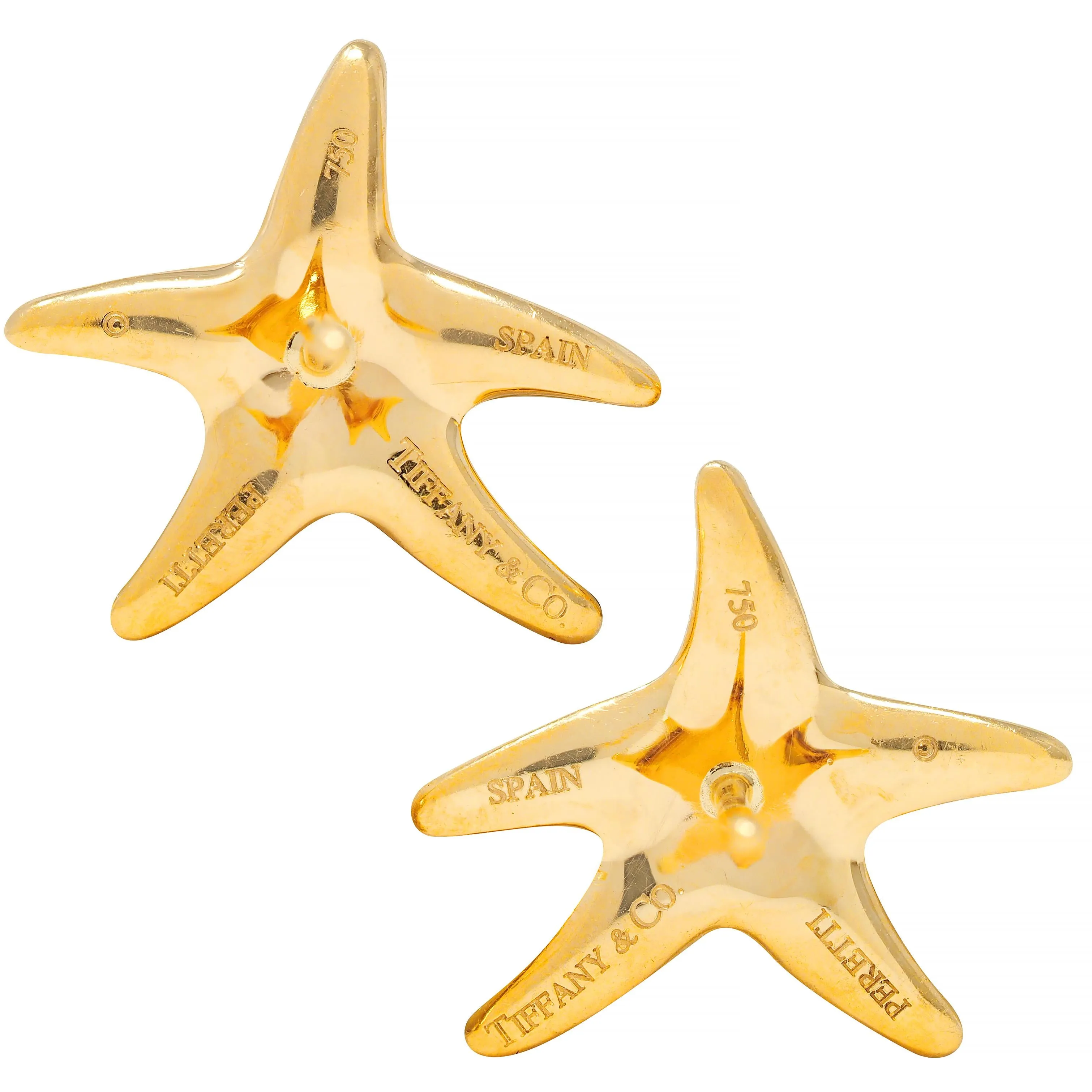 Elsa Peretti Tiffany & Co. 1990's 18 Karat Yellow Gold Vintage Starfish Stud Earrings