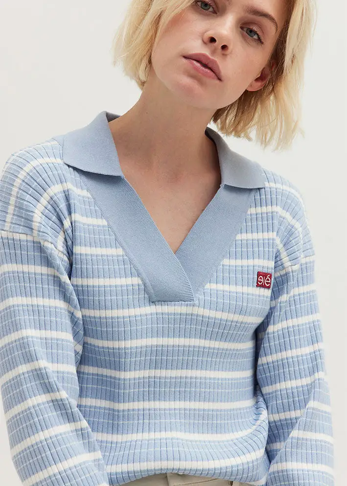 Esmé Studios Aura Polo Bluse ES123-206 Blue Fog Stripes