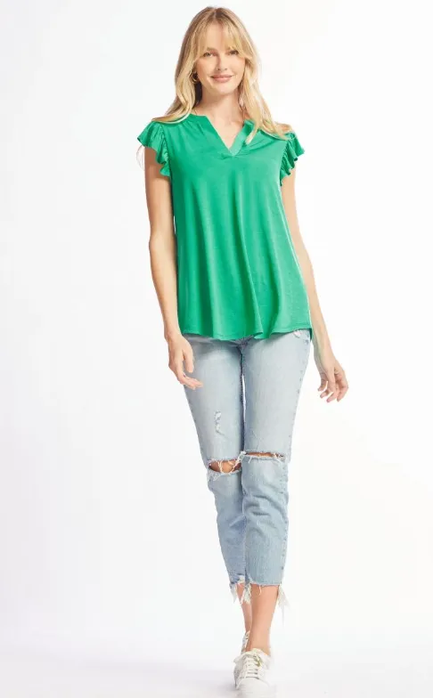 Figure It Out Ruffle Sleeve Top - Emerald