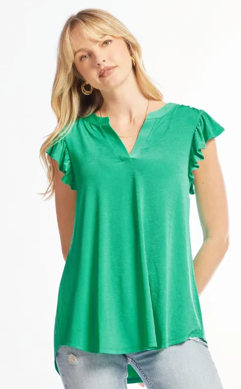 Figure It Out Ruffle Sleeve Top - Emerald