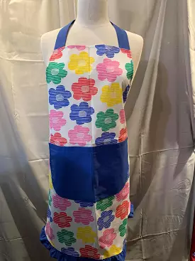 Floral Apron With Blue Pocket One Size Style AP06