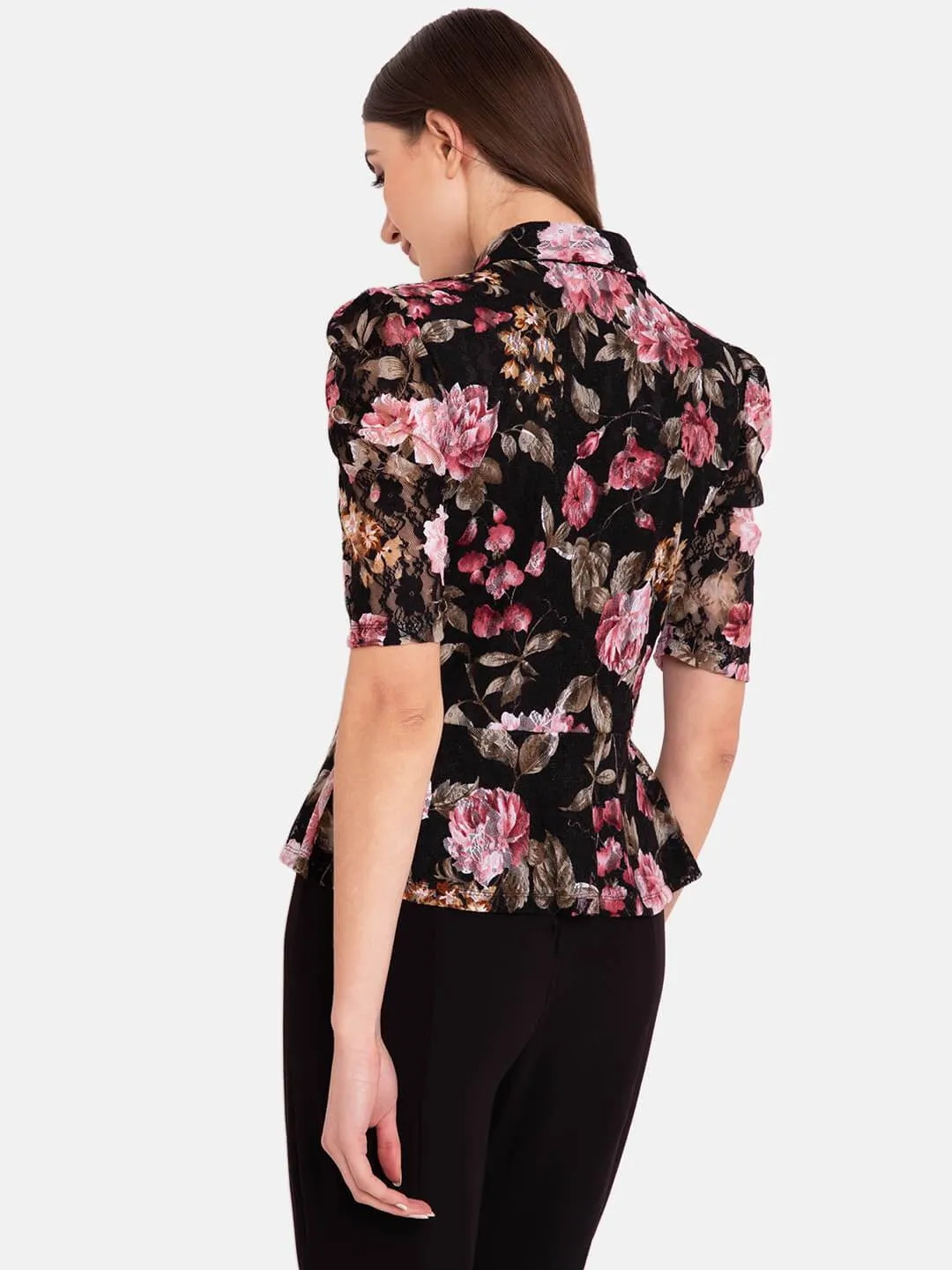 Floral Print Peplum Lace Shirt