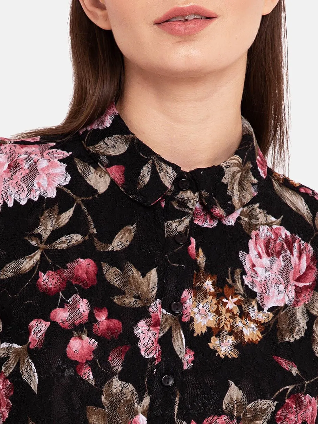 Floral Print Peplum Lace Shirt