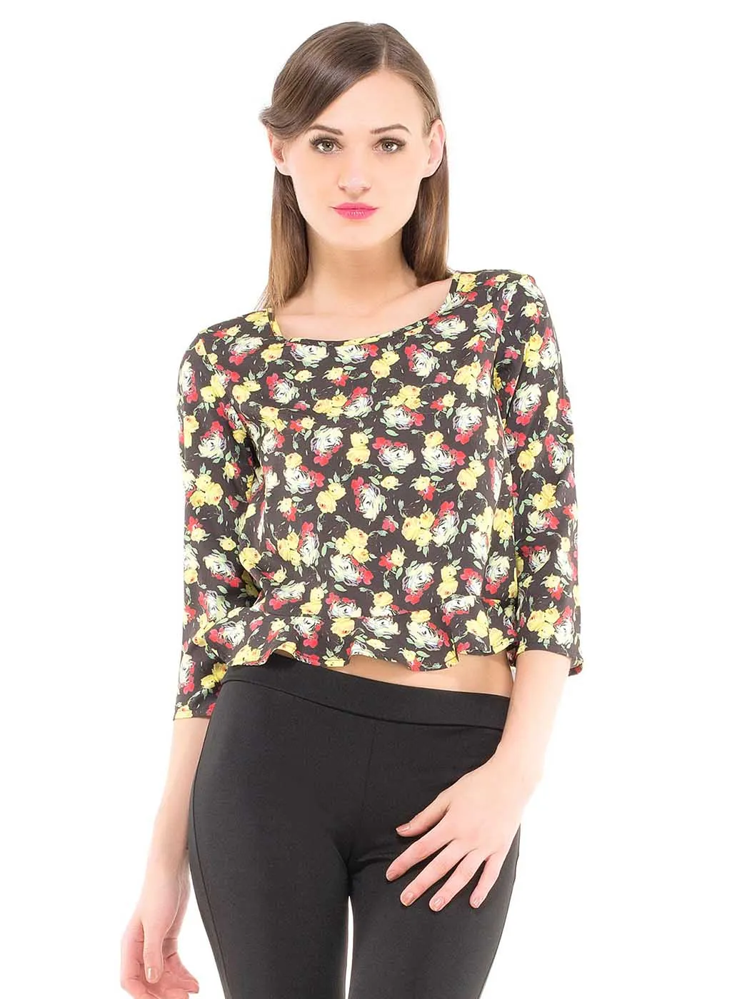 Floral Print Top With Frill